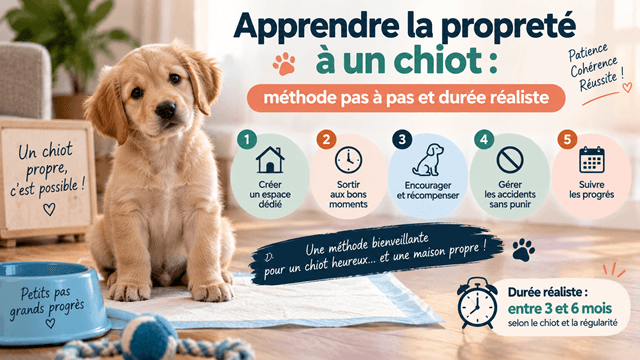 Apprendre la propreté à un chiot : méthode pas à pas et durée réaliste